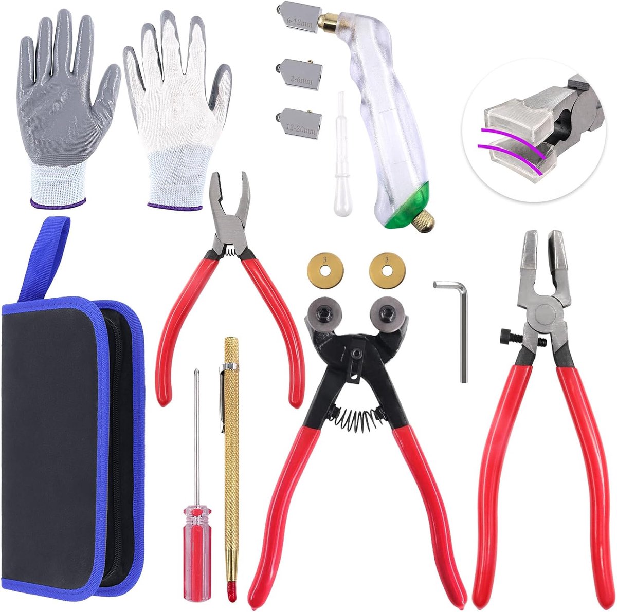 Glas snijder set 10 delig - Mosaic wielen en pliers - Inclusief handschoenen - Ideaal voor glasbewerking - SnelShoppen
