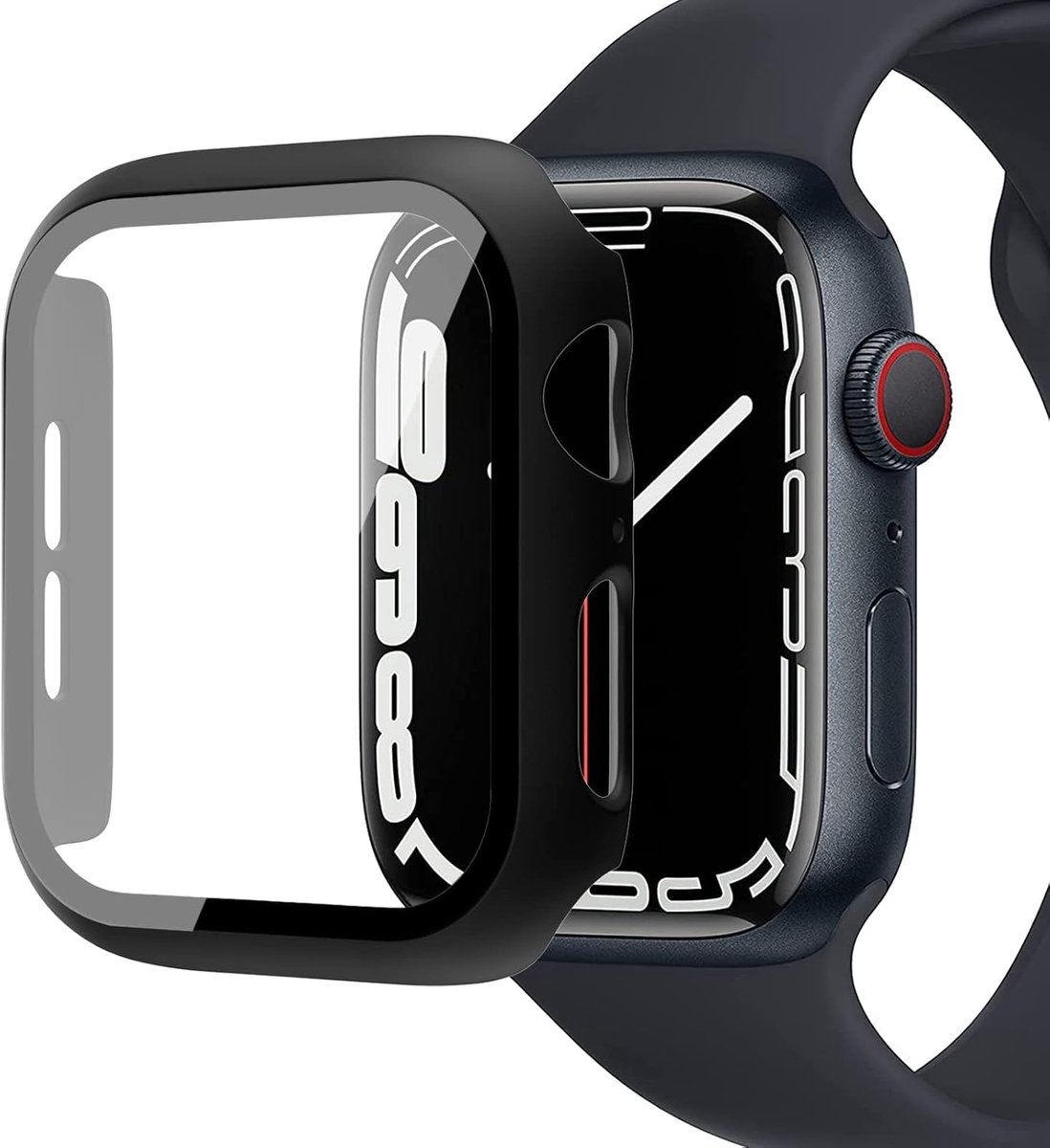 Hoes voor Apple Watch Series 7 41 mm/45 mm - Gehard glas Screen Protector - Schokbestendige PC Bumper - SnelShoppen