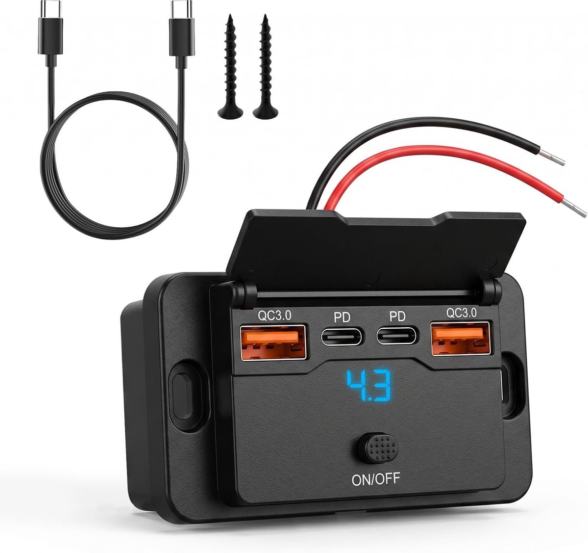 USB socket 12 V camper 4 poorten - 76W snellader - met schakelaar - ideaal voor caravan en auto - SnelShoppen