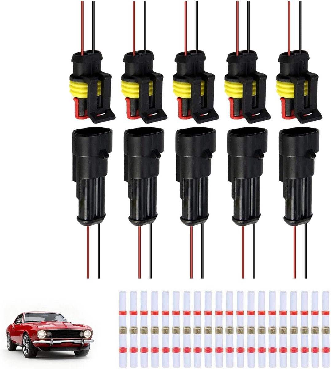 Waterdichte elektrische connectors 2-polig - 5 stuks met 20 veilige terminals - zelfvergrendeling voor auto en motor - SnelShoppen