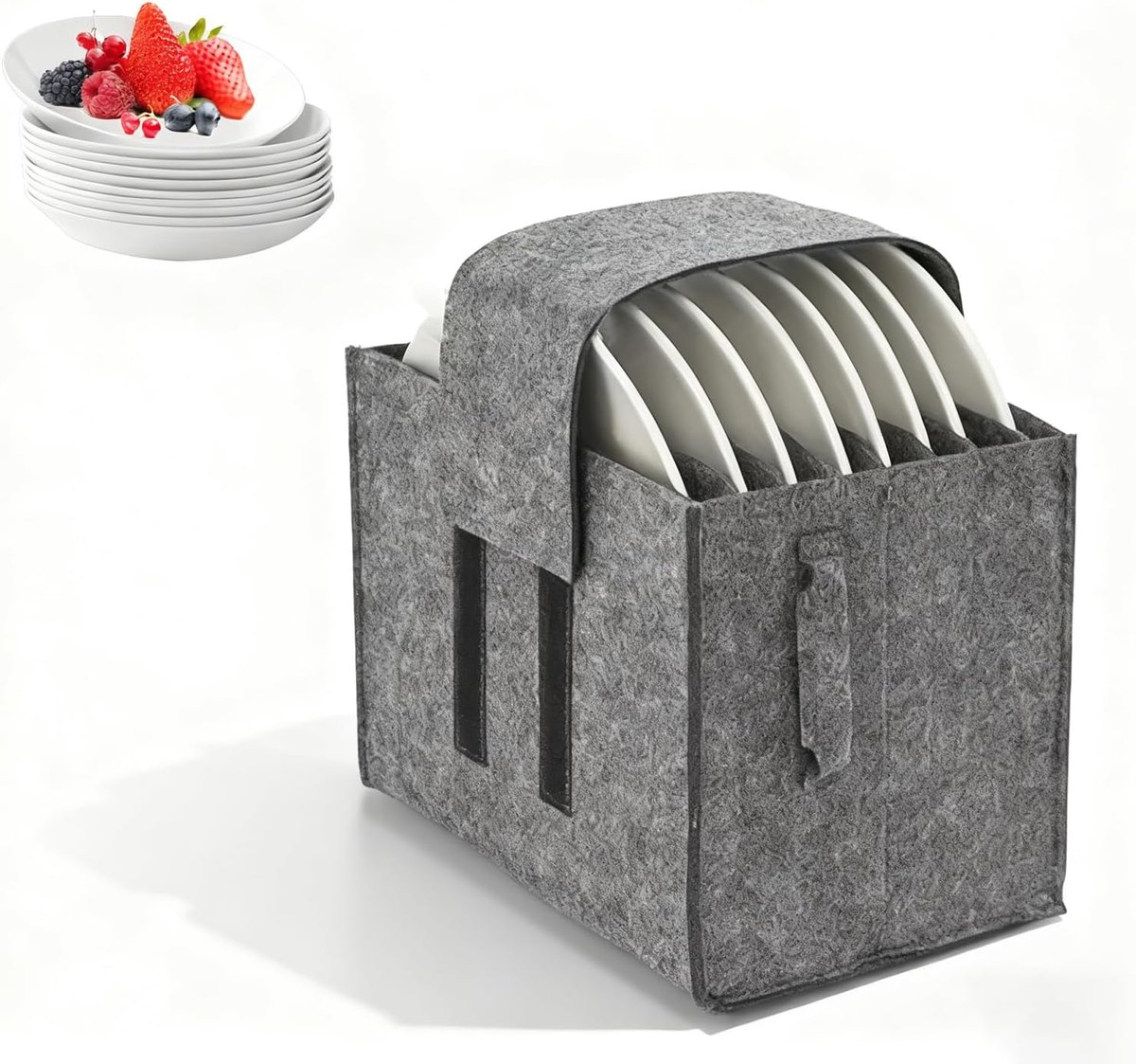 Plate holder motorhome - 8 compartimenten - grijs vilt - bescherming voor borden - SnelShoppen