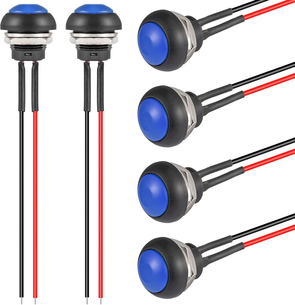 12mm schakelaar Momentane drukknop Mini tijdelijk drukschakelaar INGEBRUIKDRACHT Drukknop Rond met kabel Blauw (6 stuks)