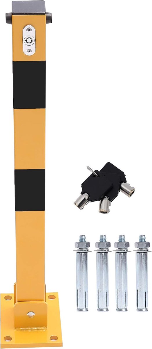 Auto Parking Space Lock Bolder, Geel en Balck Afsluitbaar Vouw naar beneden Auto Parking Barrière Post, Privé Parking Oprit Guard Saver Blocker, Bovenste vergrendeling, 60cm Hoogte 161892