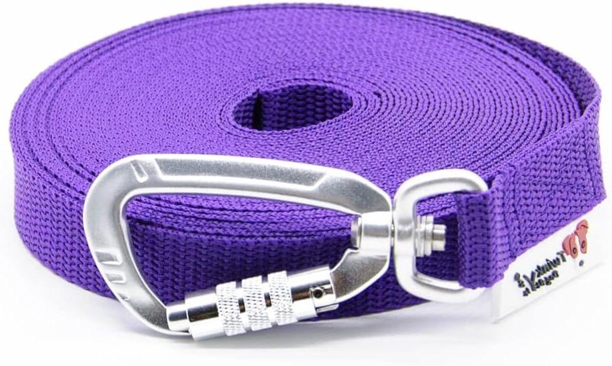 Hondenriem Sleeplijn - Trainingslijn Lange Lijn - Hondentraining Buiten - Veiligheidskarabijnhaak Aluminium - 3 Meter Breed 20mm - Paars