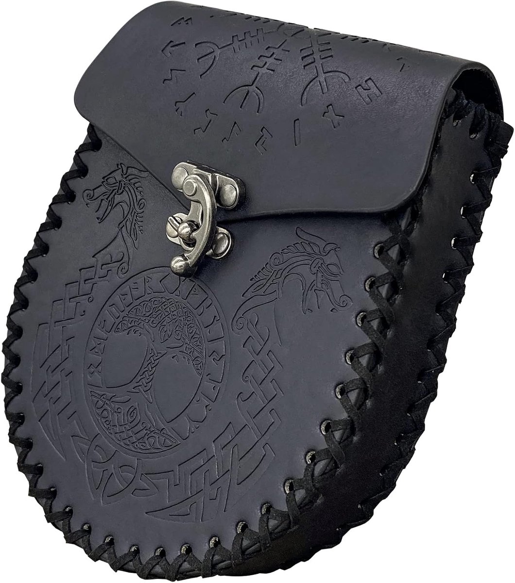 Faux Leather Pouch Middeleeuws Riemtasje, Zwart Vintage Lederen Munttasje Vrouwen Ren Faire Renaissance Munttasje voor Vrouwen Mannen