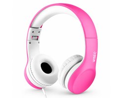 WiseQ Junior Kinderkoptelefoon met Draad – Koptelefoon Meisje – Koptelefoon Kind vanaf 3 Jaar – Hoofdtelefoon met Kabel – 85 dB Volumebegrenzer – Opvouwbaar – Met Stickers – Roze