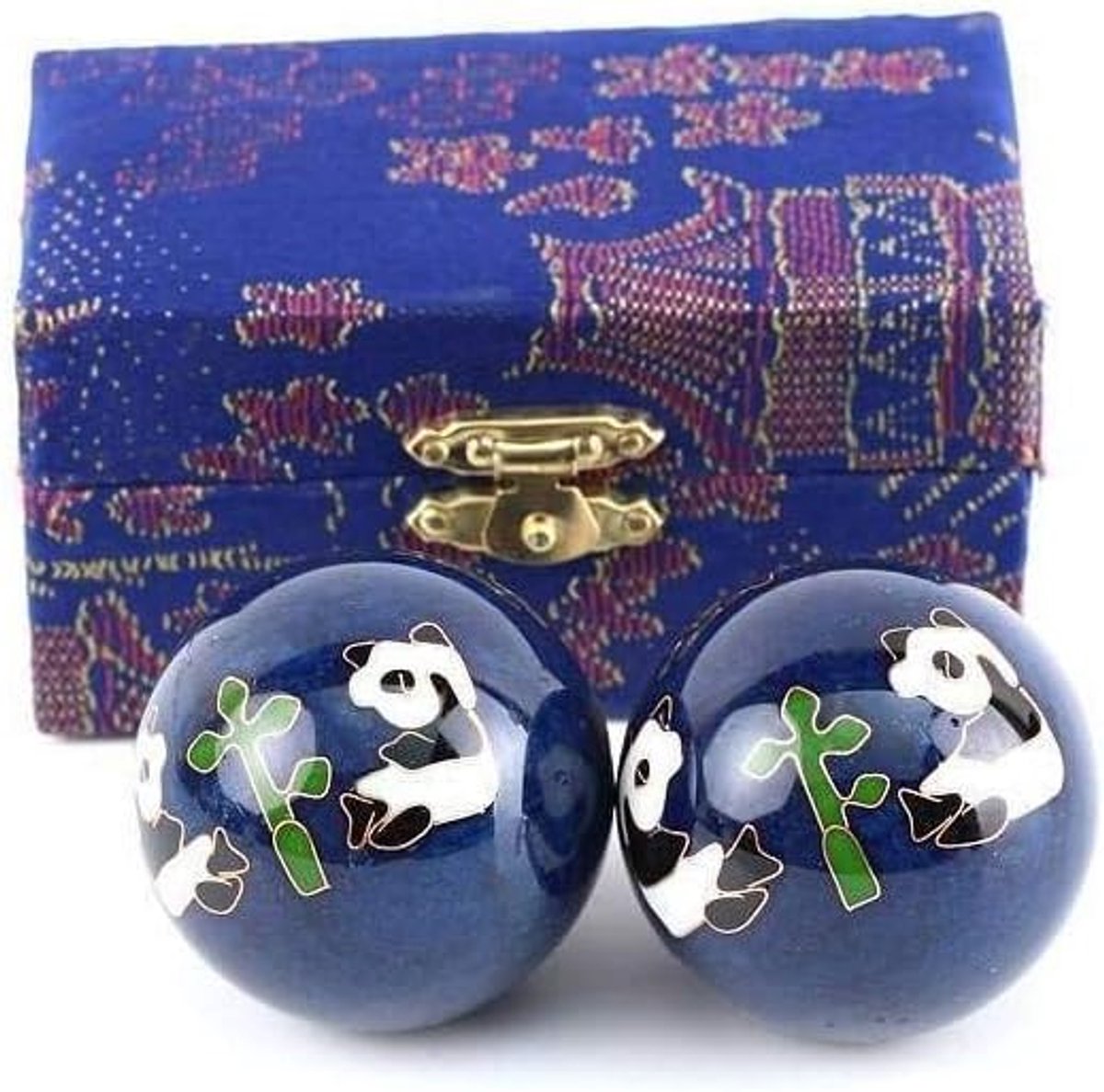 Lachineuse - Set Qi Gong Panda ballen - Chinese anti-stress ballen van email ø 45 mm - Gezondheidsballen - Zen ontspanning geschenkdoos - Aziatisch artikel Japan China Feng Shui - Kleur: blauw