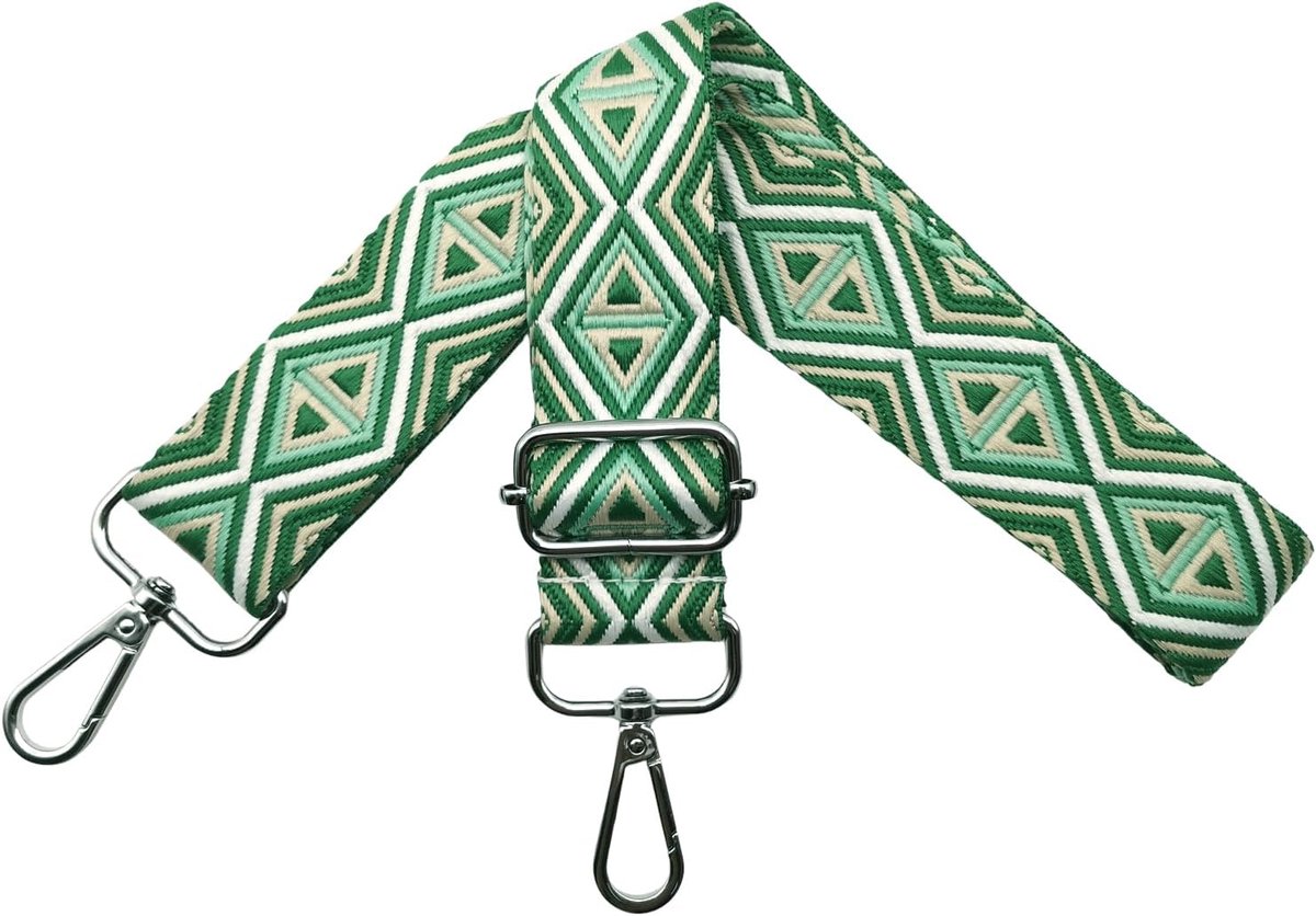 Schouderriem voor tassen, tasriemen om te wisselen, schouderriem voor tassen, schouderriem 3,8 cm breed met zilveren karabijnhaak, tasband voor dames, handtassen, donkergroen, M15