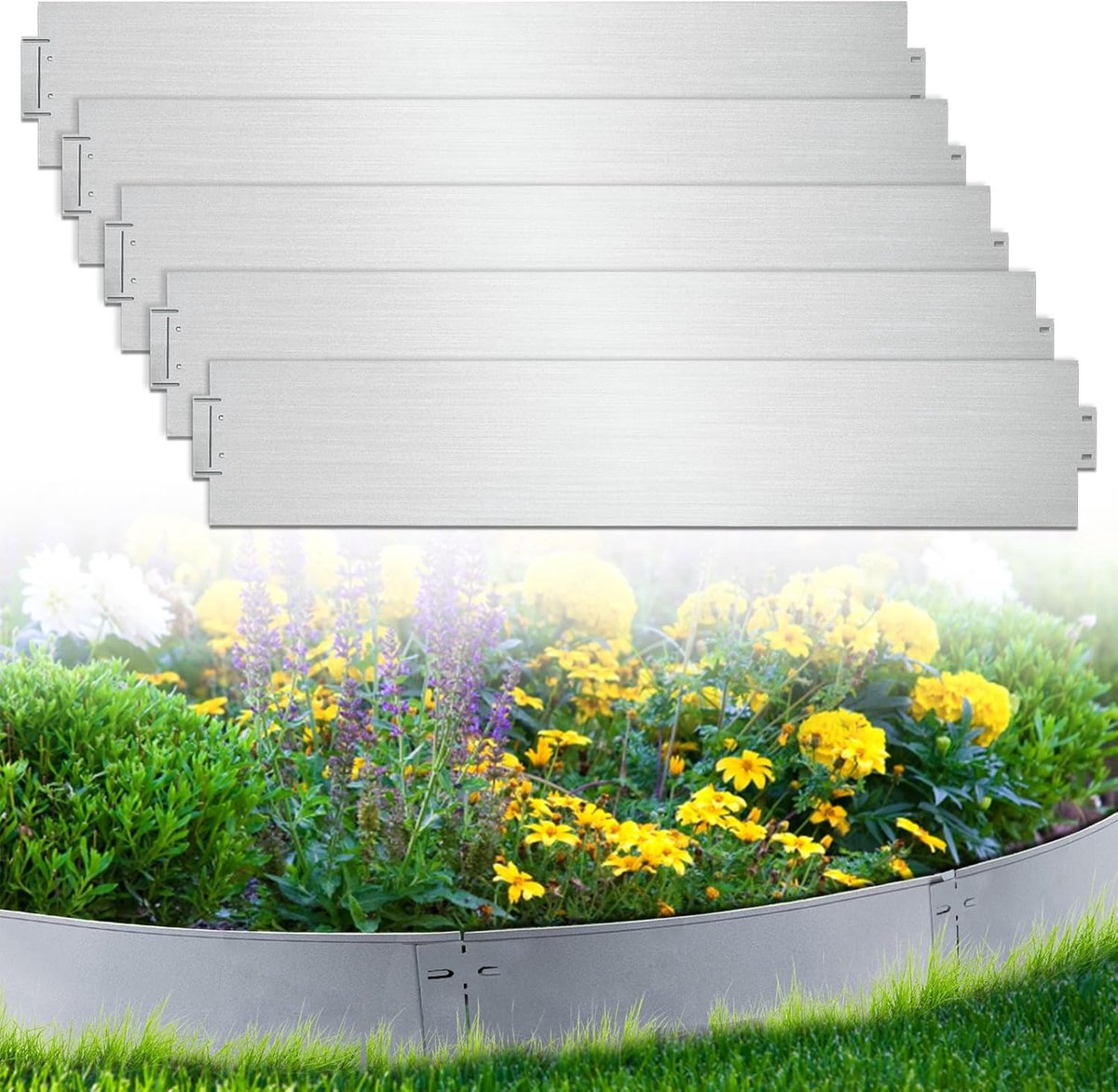 Verzinkt, metaal, 15 m, perkomranding, borderrand, zilver, splitsing, gazonbegrenzing, 15 stuks, 100 cm x 15 cm (L x H)