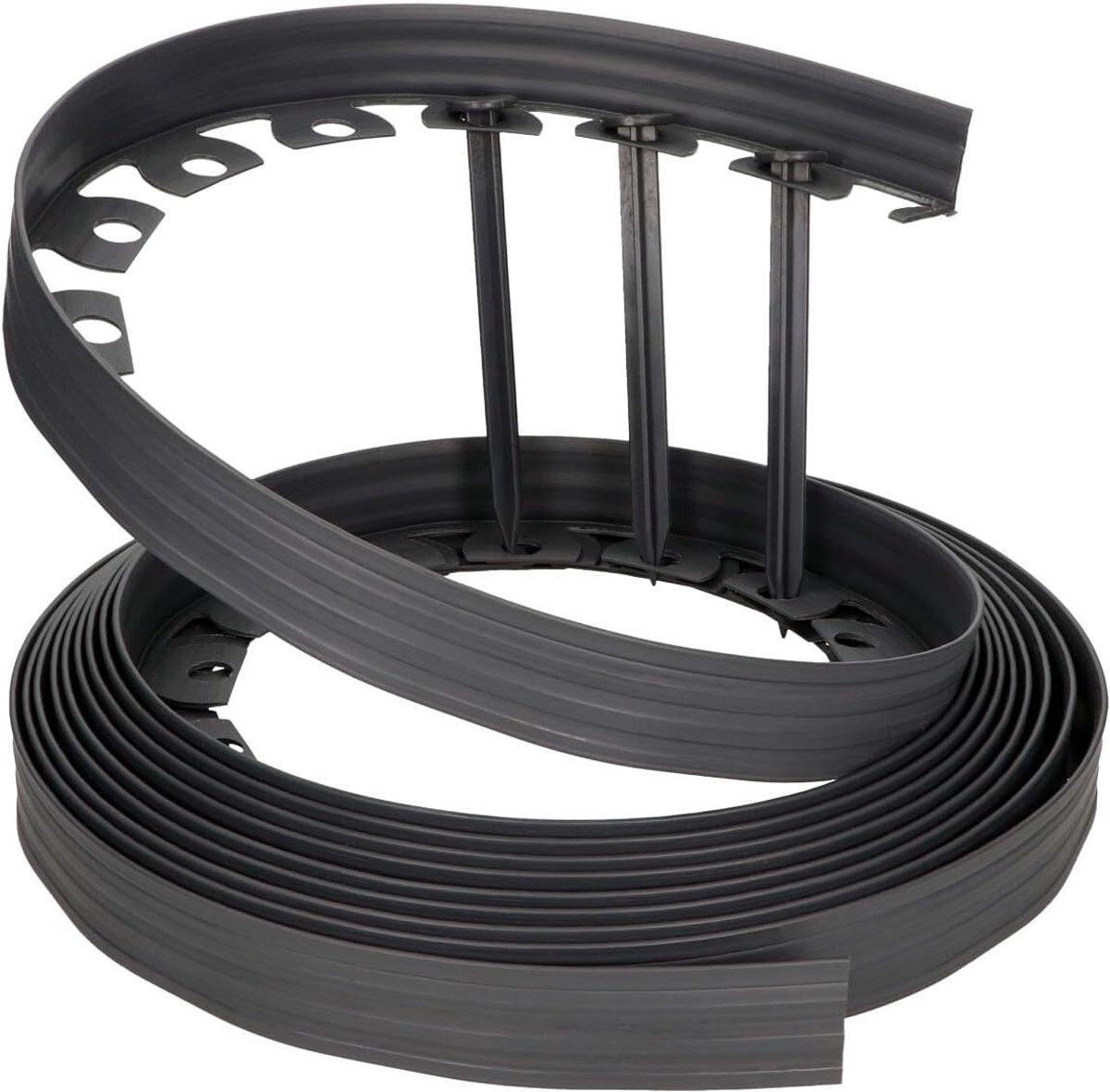 Flexibele gazonrand, kunststof, weerbestendige gazonafbakening, bloembedomranding, zwart, 10 m, 20 grondankers, 10 cm hoogte