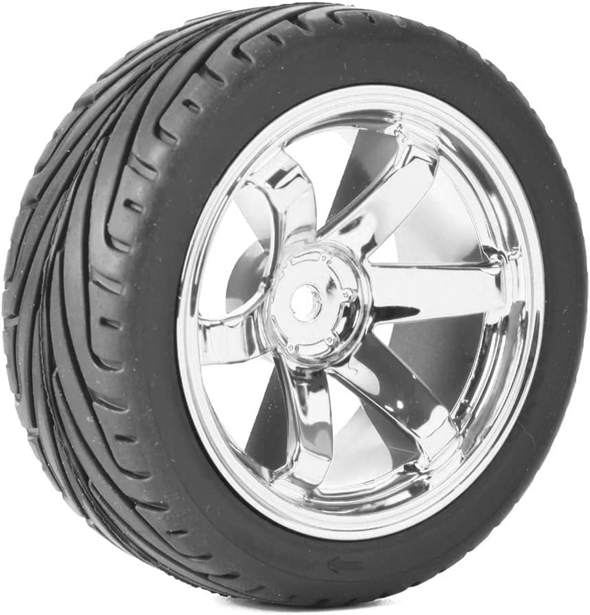 Wielenset, 4 stuks, 65 mm, rubberen banden en kunststof wielen, 6 spaken, 12 mm, Hex voor 1/10, RC, On-Road Touring Racing Auto voor HSP HPI Kyosho Tamiya (zilver)