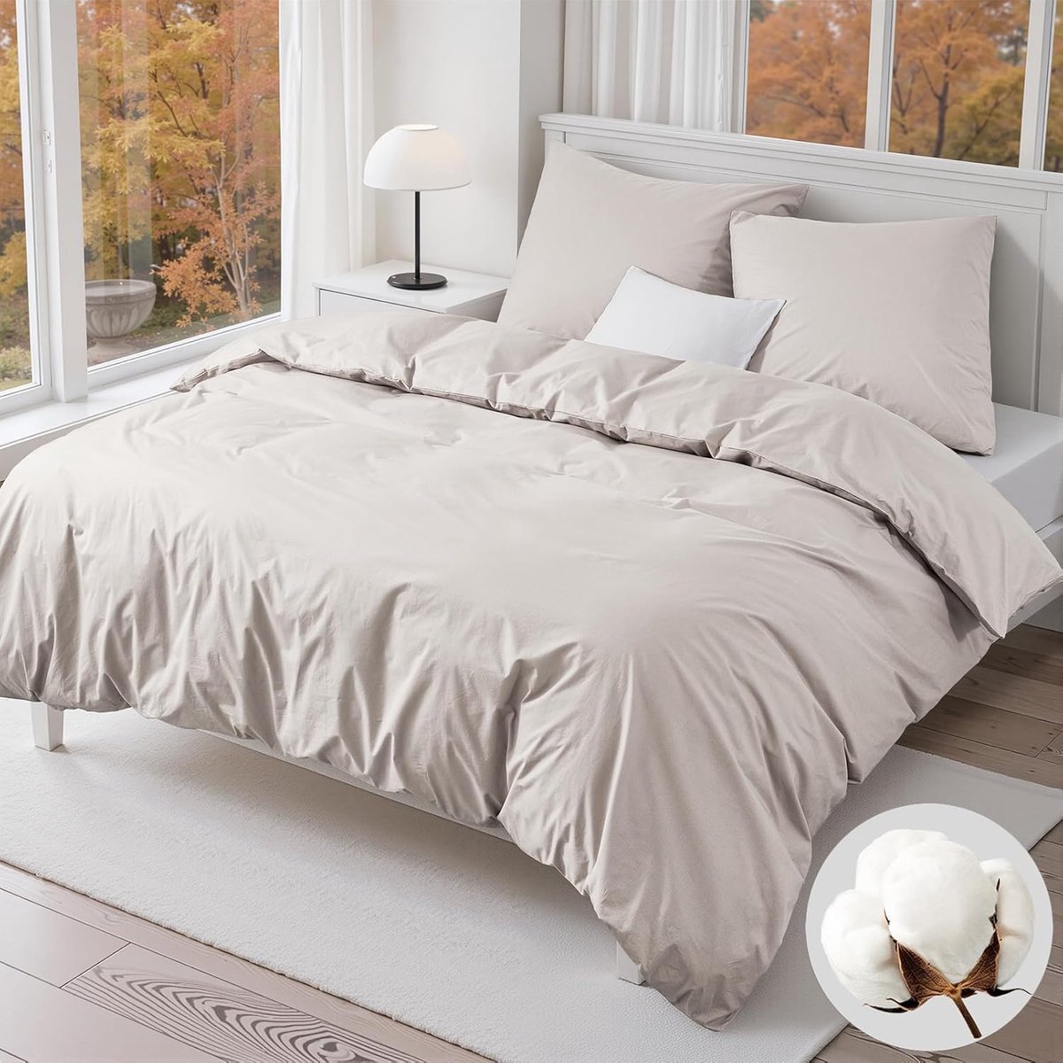 Dekbedovertrek 200x200 beige - 100% katoen - met rits - luxe beddengoed - SnelShoppen