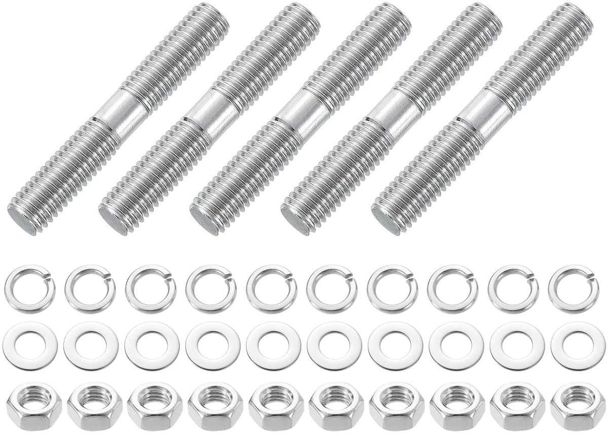 5 stuks dubbelzijdige draadstangen, M8x50mm 304 roestvrij staal dubbeldraadsbouten met moeren en vlak- & borgschijven dubbelzijdig voor huisonderhoud