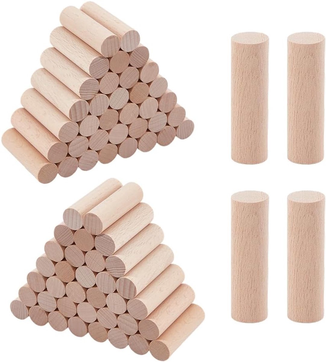 60 stuks knutselstokjes van beukenhout, 5,1 x 1,5 cm, onafgewerkte houten knutselblokken, ronde staven voor modelbouw, doe-het-zelf houthandwerk, thuis en tuindecoratie