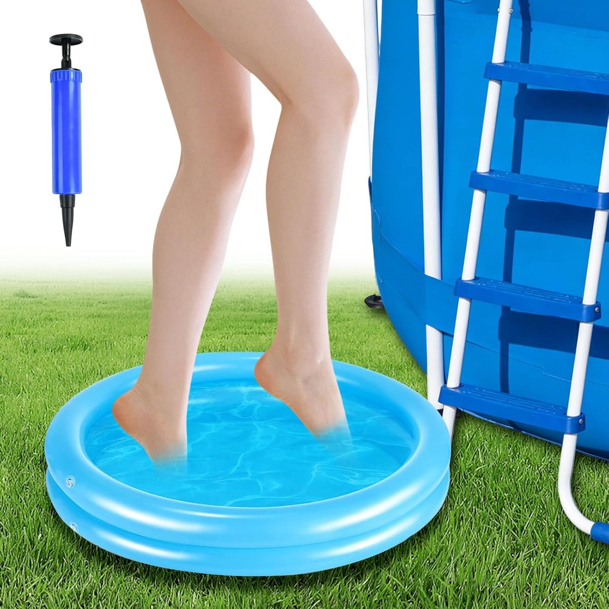 Opblaasbaar voetbadje, 60 cm met pomp, voetenbad, zwembad van pvc, opvouwbaar en herbruikbaar, kleine zwembadaccessoires voor hygiëne, geschikt voor tuinzwembad en huisdieren