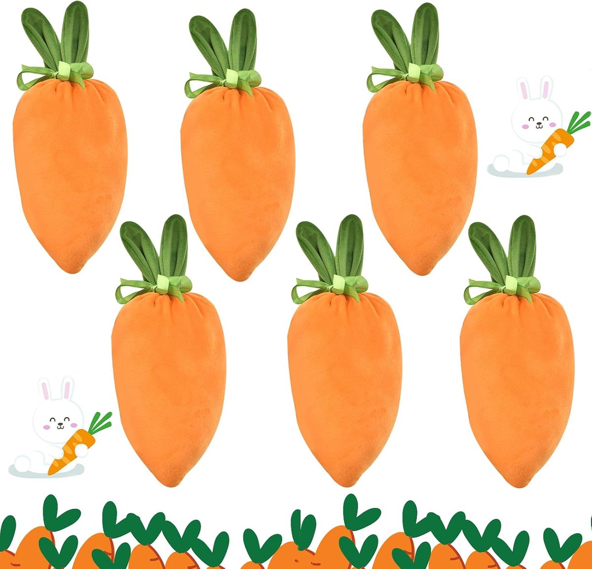 Paaswortelzakjes, 6 stuks fluwelen zakjes met trekkoord, paasgeschenkzakjes met oren, paaszakjes om te vullen voor snoep, koekjes, snacks