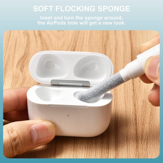 Clean Kit voor AirPods Pro 2 2022 AirPods 3 AirPods Pro AirPods 2, 3-in-1 multifunctionele oortelefoon reinigingspen tool zachte borstel stroomden sponsreiniger voor AirPods iPhone camera — afbeelding 4