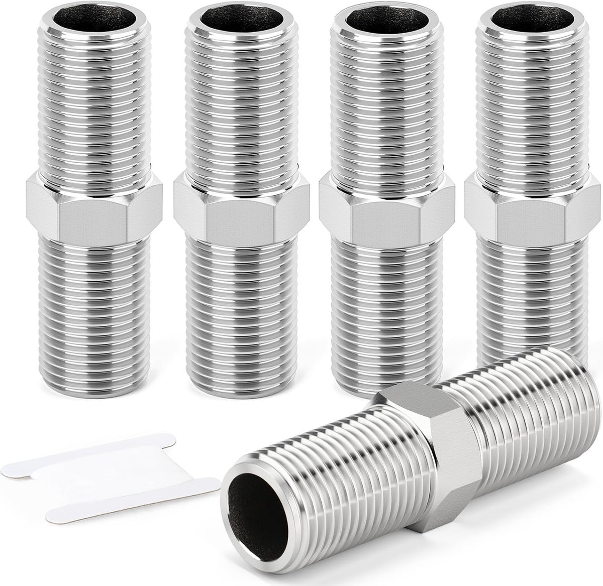 5PCS 304 Roestvrij Staal Verlengde buitendraad Nieuwe Zeshoekige Nippel, 1/2" BSP Mannelijk x 1/2" BSP Mannelijk, Leidingadapterfitting, Lengte 80 mm/3.15 Inch