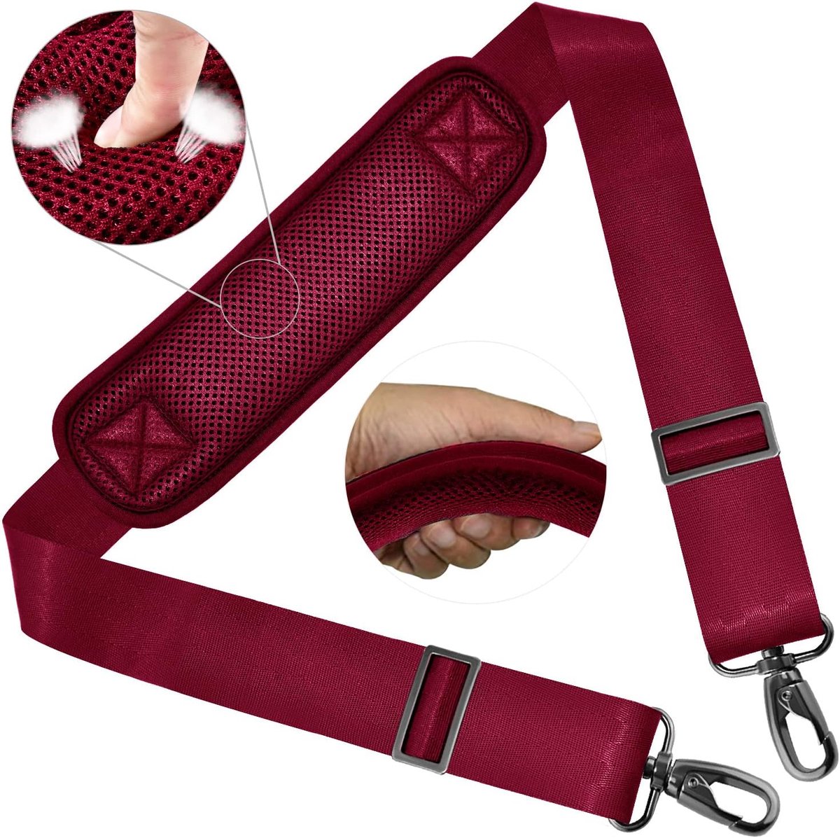 58" Universele Schouderriem met Ultradikke Vaste Gewatteerde en Dubbele Balansgespen voor Aktetas, Reistas, Sporttassen, Laptoptas, Crossbody-tas enz,Rood