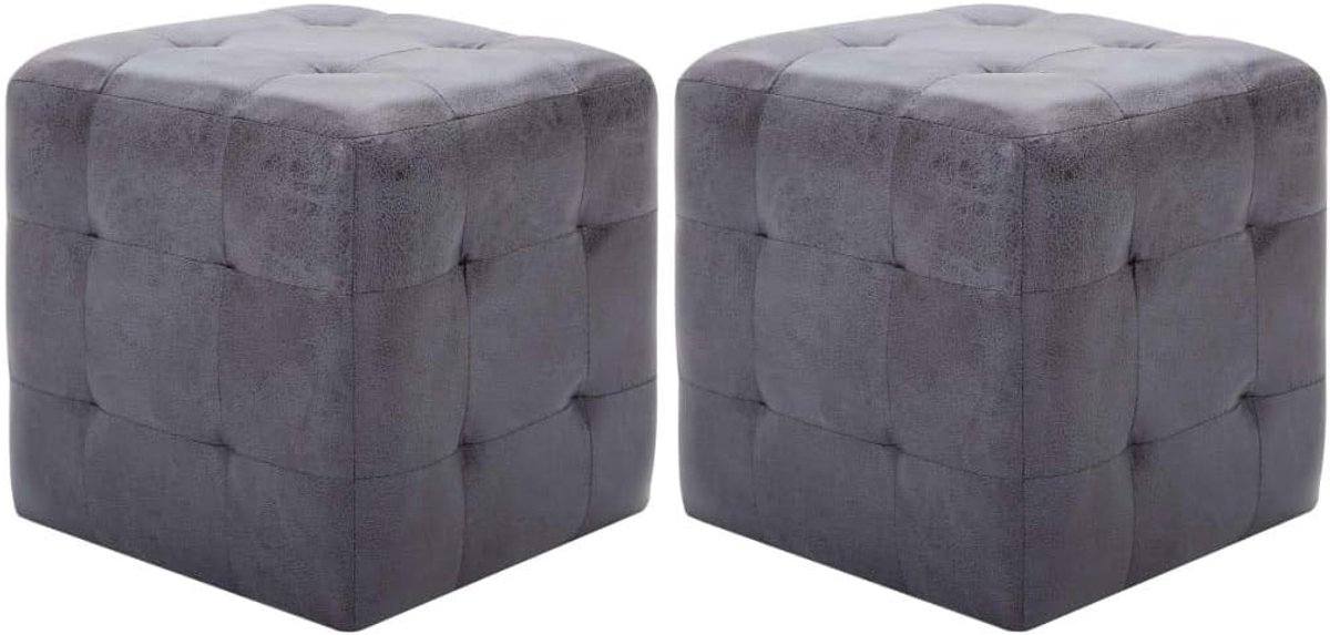2 STK. Zitpoef poef zitpoef zitgevoel voetenbank 30 x 30 x 30 cm (L x B x H), gestoffeerde kruk barkruk houten frame, bekleding in suède look en comfortabele bekleding, bruin/grijs