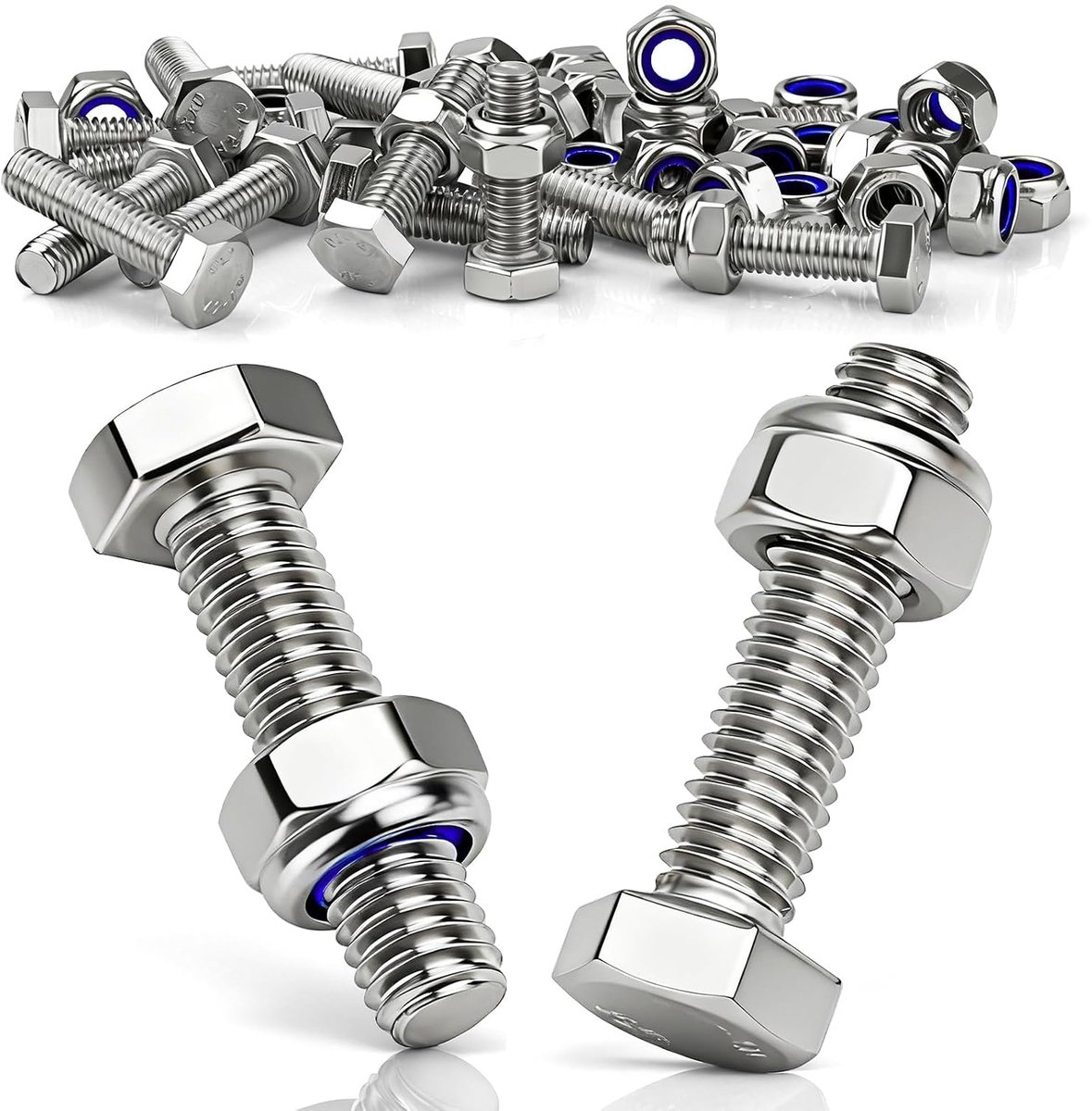 schroeven, M10 x 16 mm, roestvrijstalen schroeven, M10, schroeven, roestvrij staal, DIN 933, machineschroeven, A2 V2A, zeskant met zelfborgende moeren voor meubels, auto's, machines
