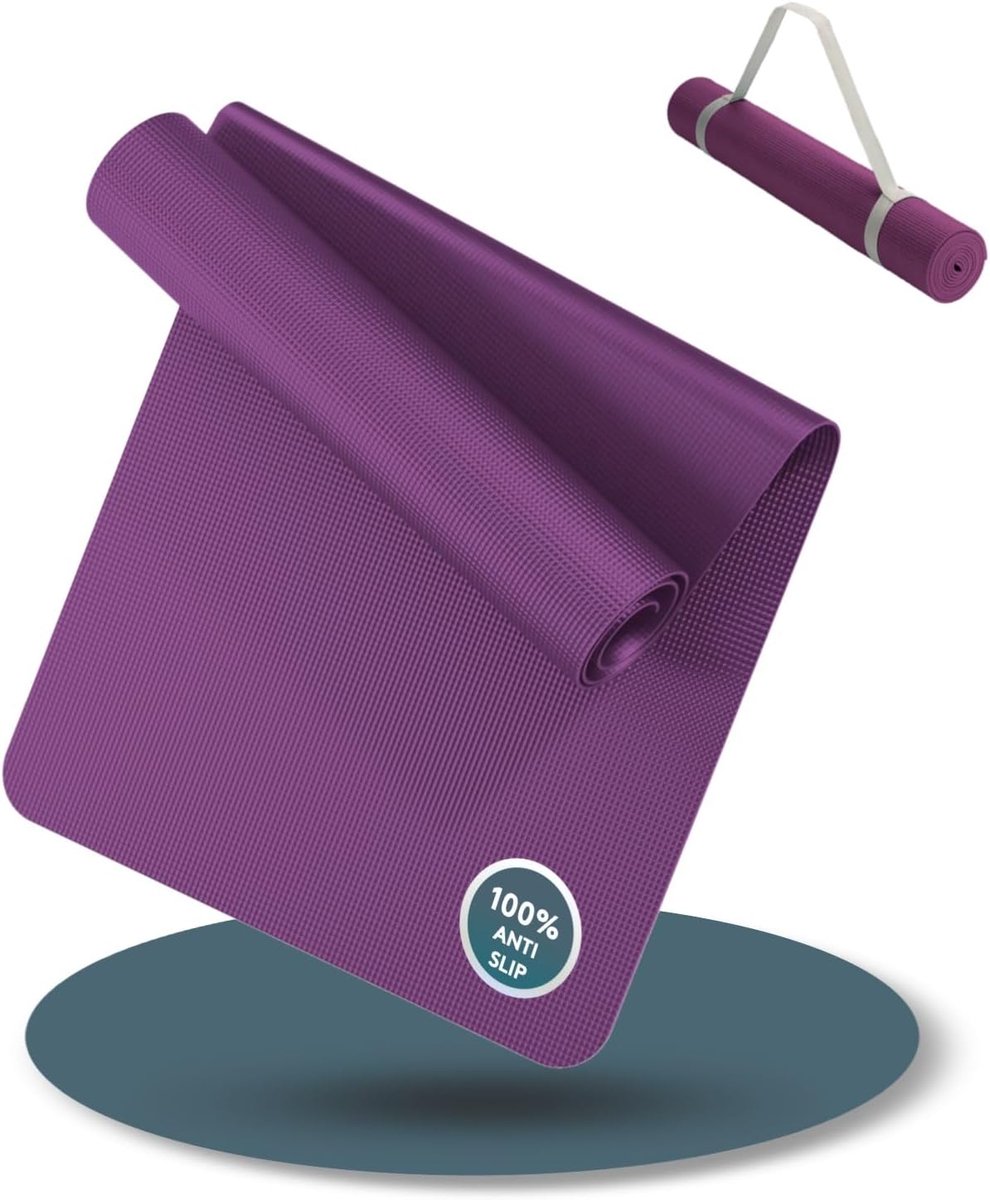 Yoga Mat Bessen (180x60cm) inclusief Draagriem - Sport- en Yogamat Extra Antislip van 4 mm Dikte - Gymnastiekmat en Fitnessmat voor Workout en Yoga - Sportmat voor Thuis
