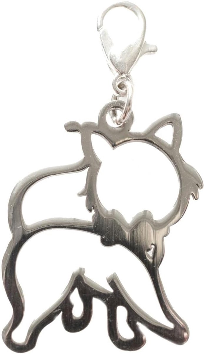 Kat silhouet charm kitten roestvrij staal - handgemaakte modesieraden I ketting hanger verzilverd - bedelhanger bedelarmband - hanger voor armband, 25 mm, Roestvrij staal