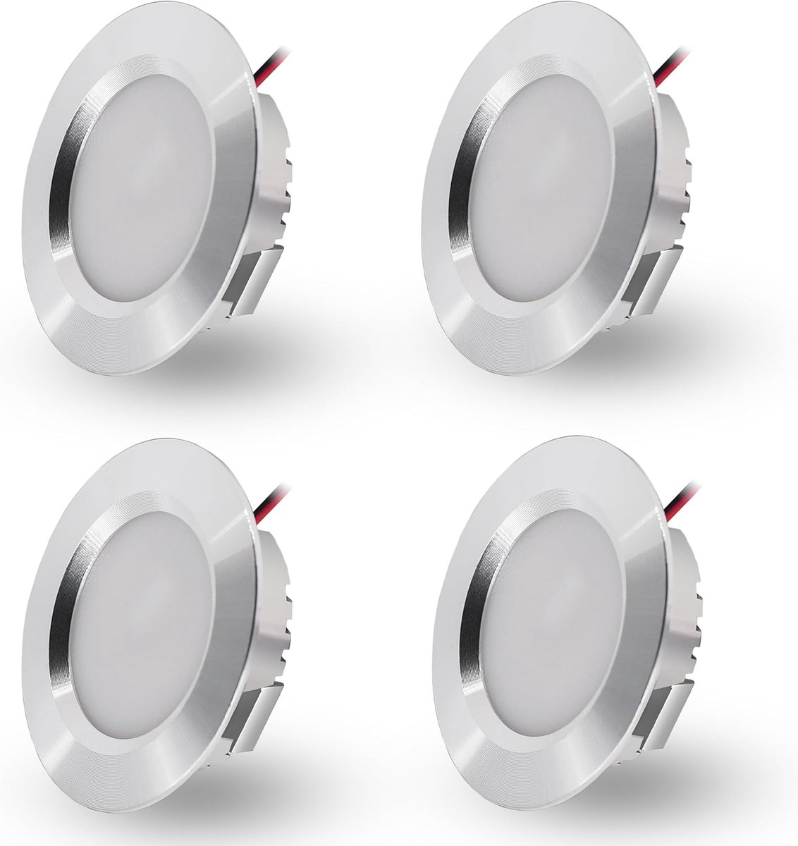 inbouwspot, 230V, 3W, led spot, waterdicht, badkamer, IP44, plafondspots, gat Φ55-58 mm, extra plat, 15 mm, inbouwspots voor keuken, slaapkamer, 4 stuks (zilverkleurig, warm wit 3000 K)