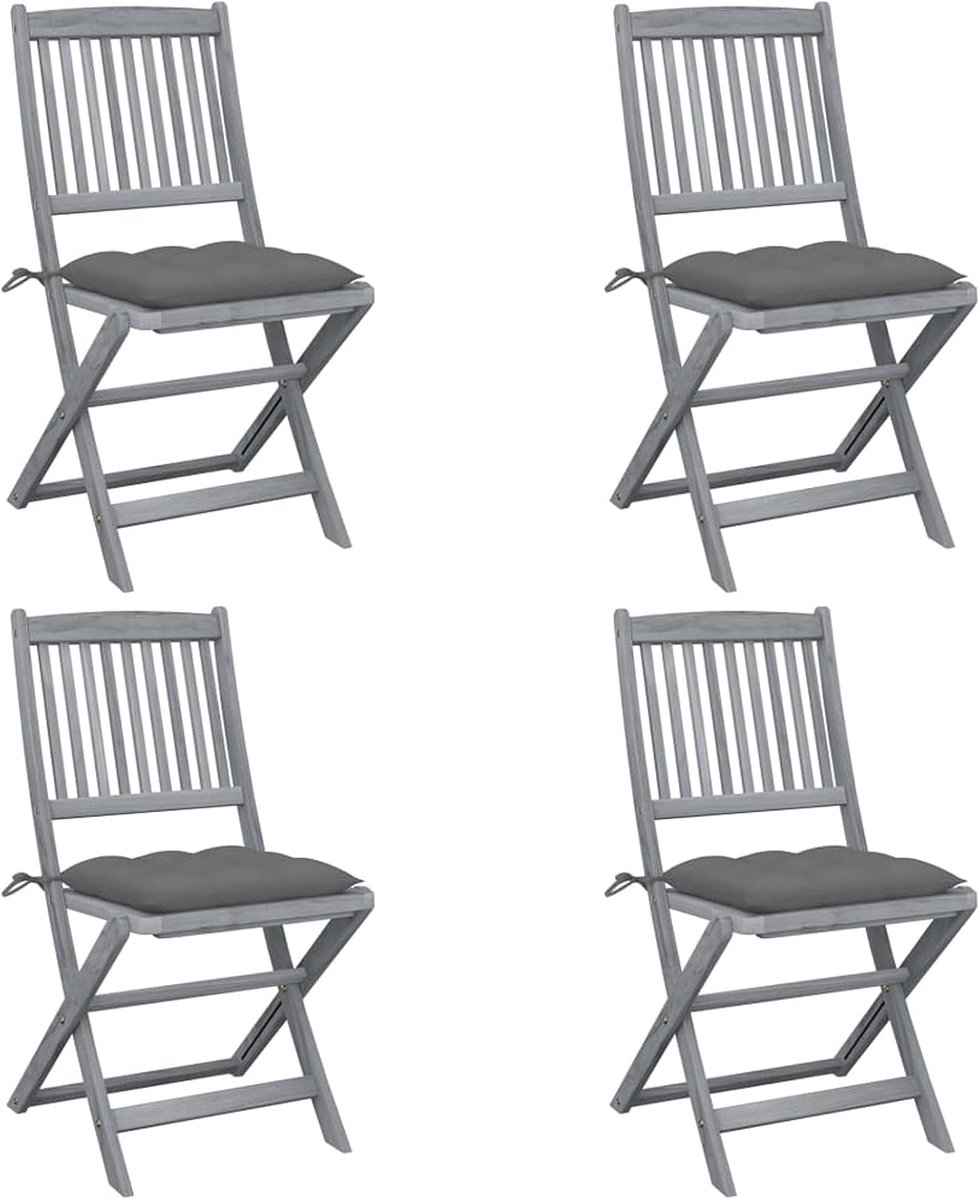 Inklapbare tuinstoelen, 4 stuks, met kussen, tuinstoelen, klapstoelen, tuinstoel, balkonstoel, klapstoel, balkonstoel, balkonstoelen, balkon, tuin, terras, massief hout, acacia