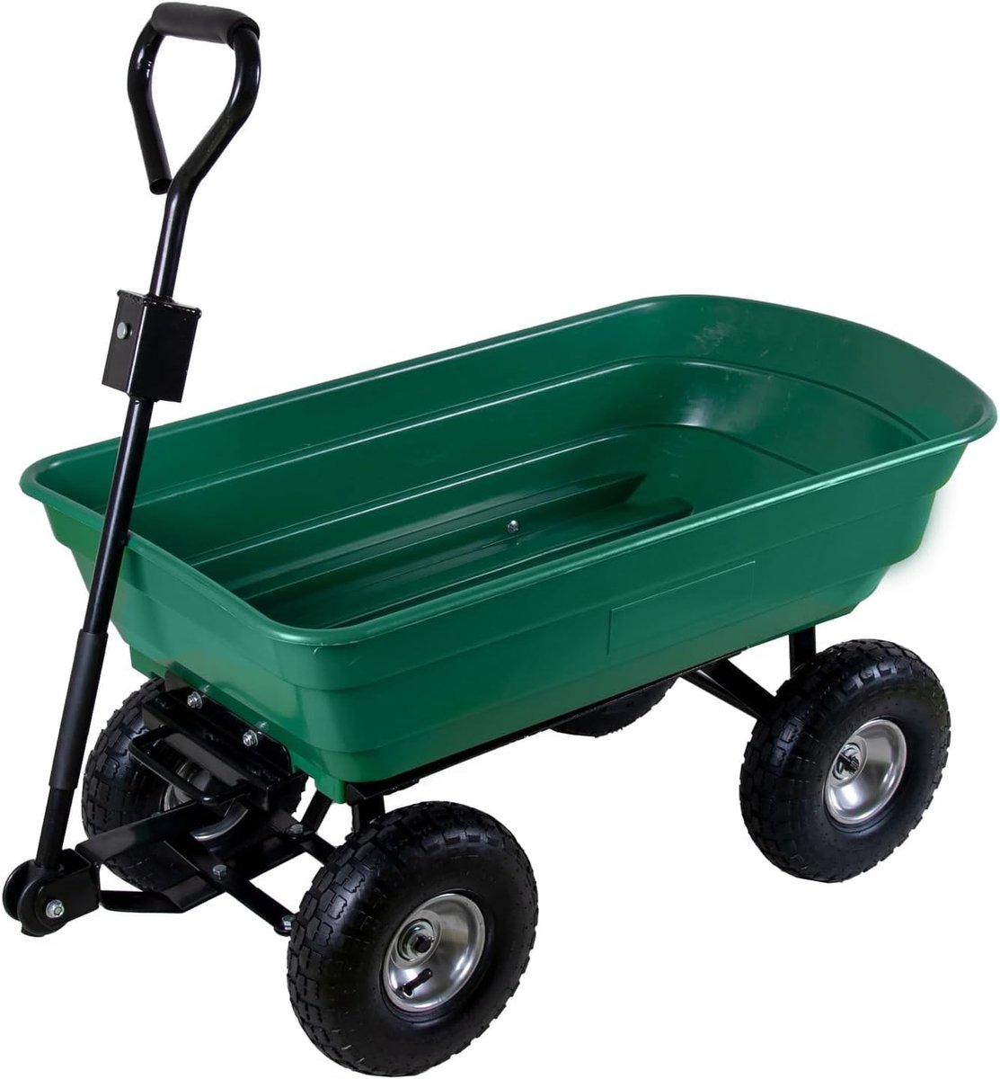 Tuinwagen met kantelfunctie, 75 liter, kunststof bak, handwagen, kantelwagen, belastbaar tot 300 kg, stuuras, luchtbanden op stalen velg, afneembare handgreep, bolderkar, transportwagen, tuinkar