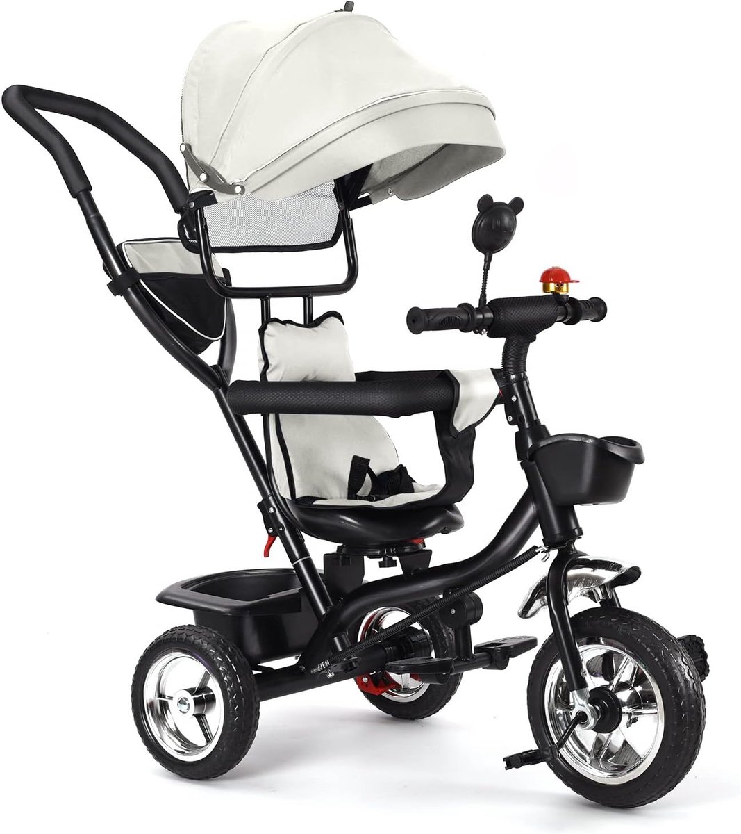 Driewieler voor baby's, schaalbaar, loopfiets, Trike baby, fiets, kinderwagen, driewieler voor kinderen van 10 maanden tot 5 jaar, zonneklep en veiligheidsgordel (lichtgrijs)