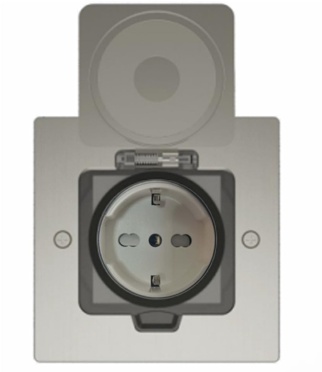 Vloercontactdoos met één gat | slank profiel | 2 mm dik | IP44 waterdicht stofdicht | lipdesign | 180° opening | Italië