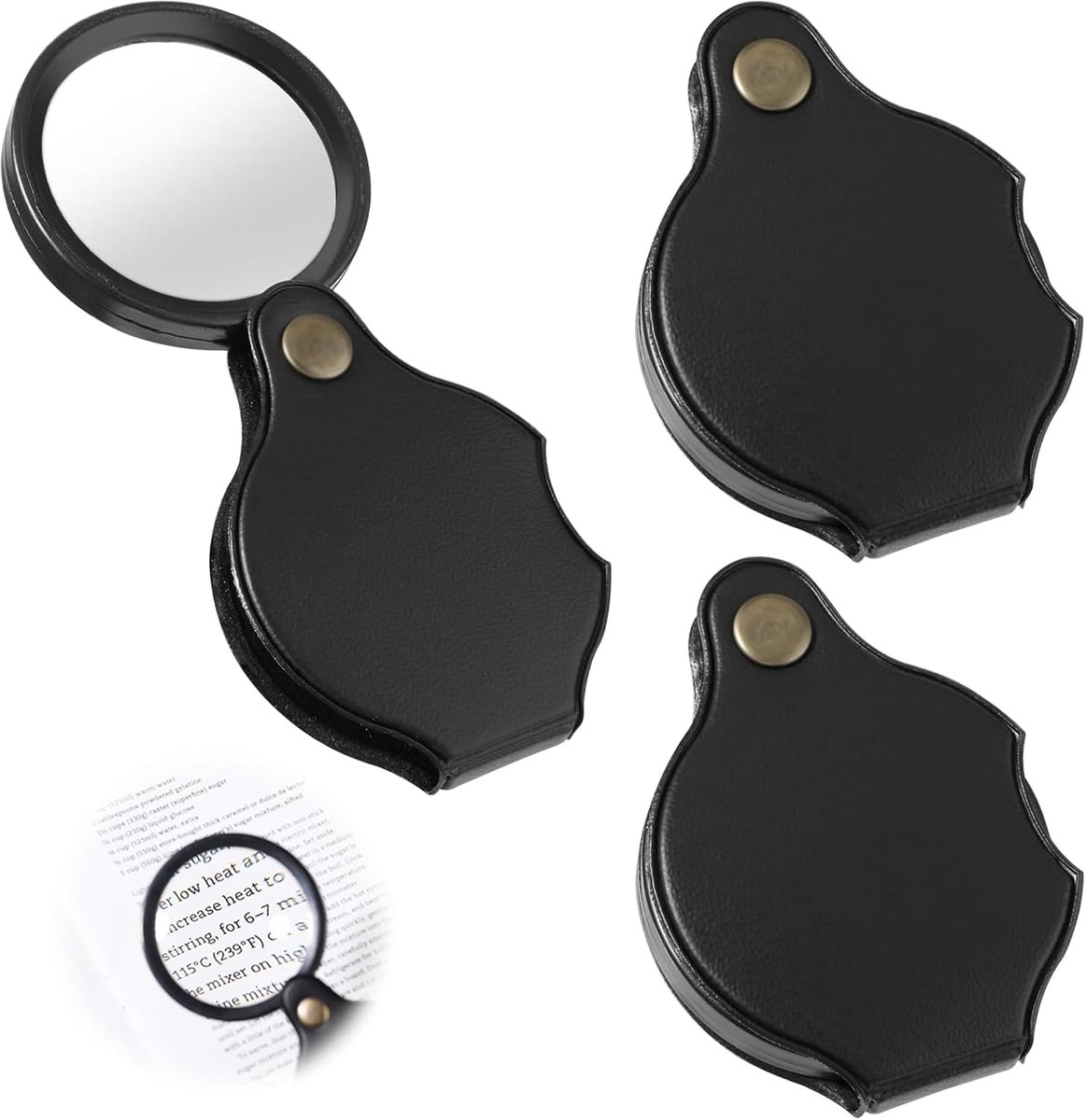 3 stuks zakvergrootglas, 10-voudige zakloep, kleine loep, mini-vergrootglas, sleutelhanger, geschikt voor lezen, boeken, kranten, kaarten, reparatie, knutselen, opvouwbaar