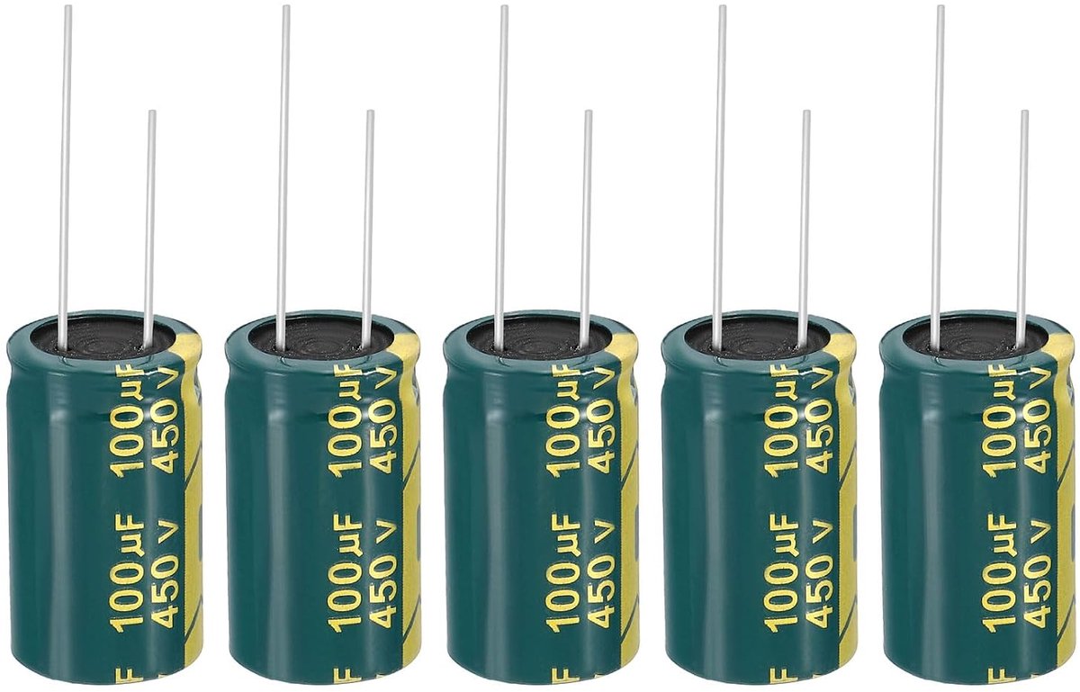 Elektrolytische condensator, 450 V, 100 uF, 5 stuks, 18 x 30 mm, aluminium, hoge frequentie, voor tv, lcd-monitor, koelkast, printplaten, groen