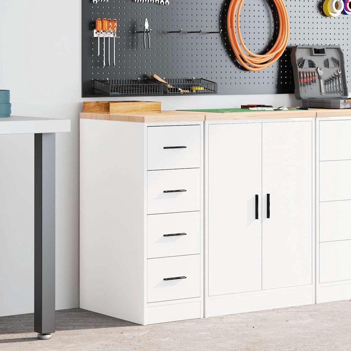 Garagekast, wit, 30 x 51 x 85 cm, massief grenenhout, multifunctionele kast, gereedschapskast, kantoorkast, archiefkast, P860580