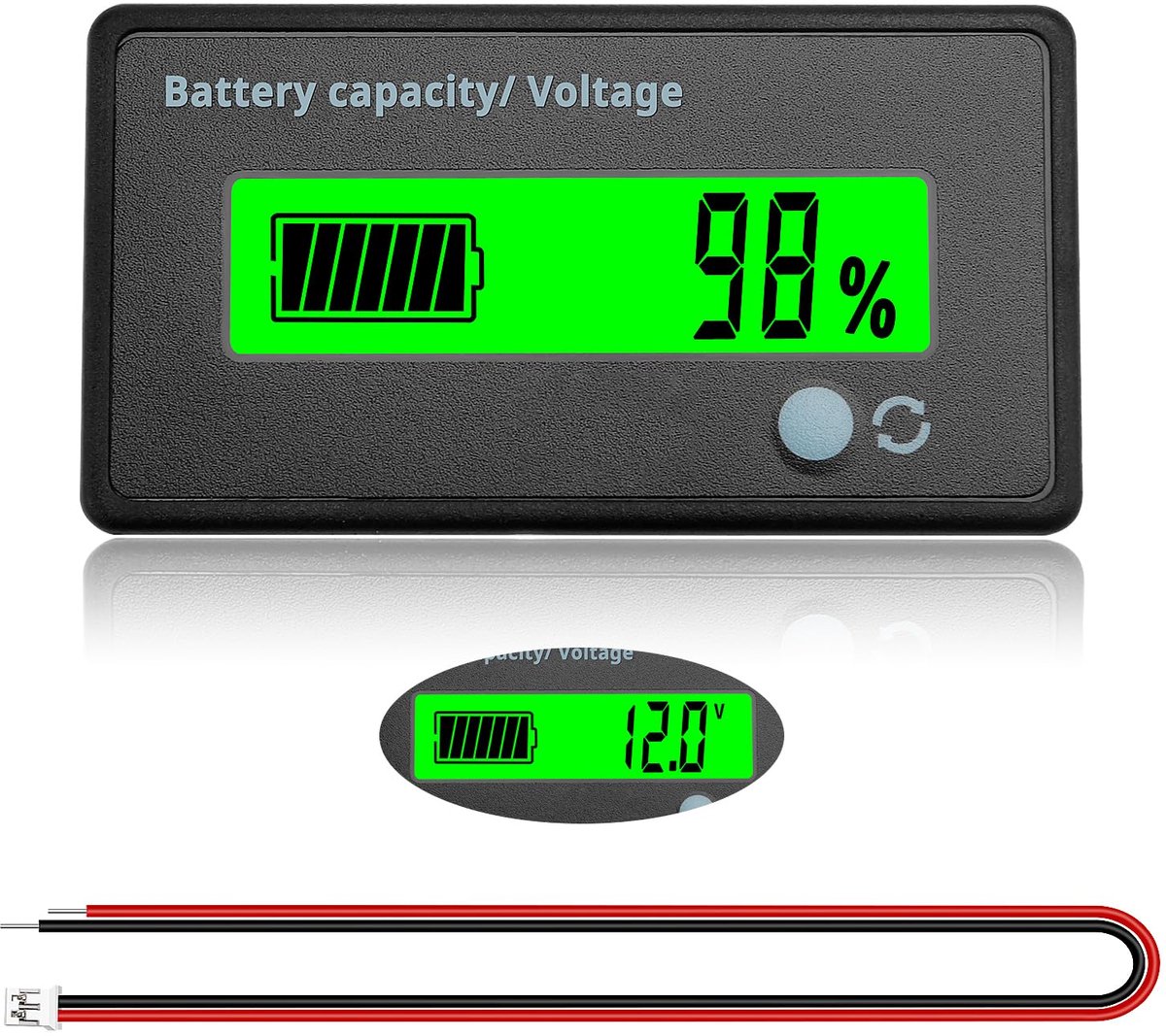 Batterijcapaciteit Voltmeter Metermonitor, Universele Batterijtester Spanningstester met LCD-Scherm, LCD-Scherm DC 12V 24V 36V 48V Batterijmeter, Groen Licht