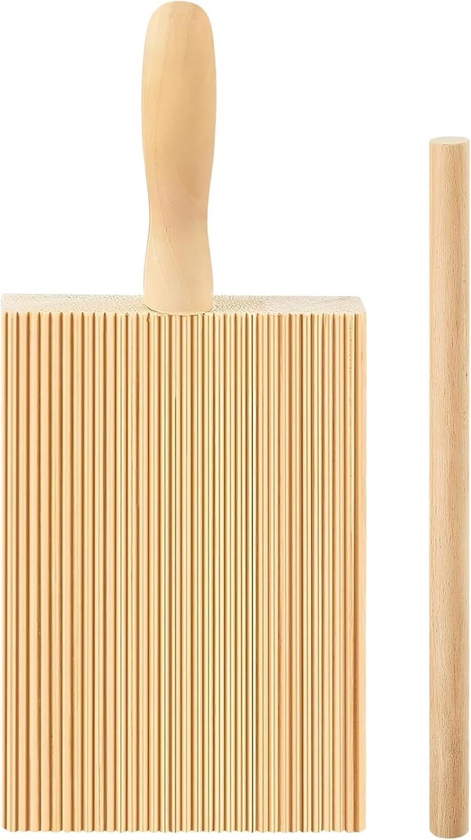 Plank, houten pastamachine met houten stokjes, macaroni planken met handvat, beukenhout, noedel-accessoires, pastabestek voor doe-het-zelf noedelvormen