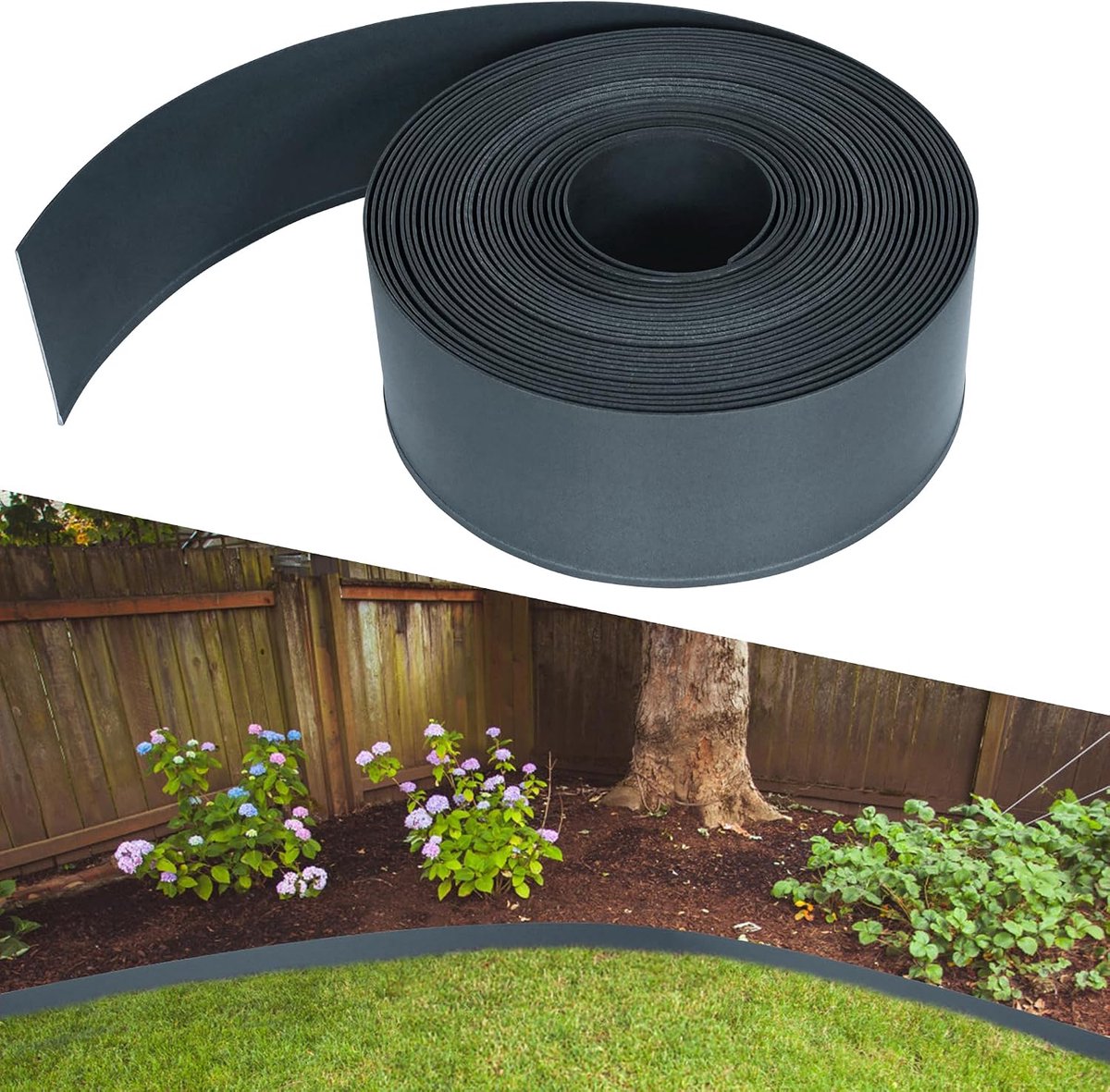 Gazonrand, kunststof, 20 m, hoogte 12 cm, buigbaar en snijbaar, bloembed omranding voor tuin, gazon, robuuste maairand, tuinpalissade, antraciet