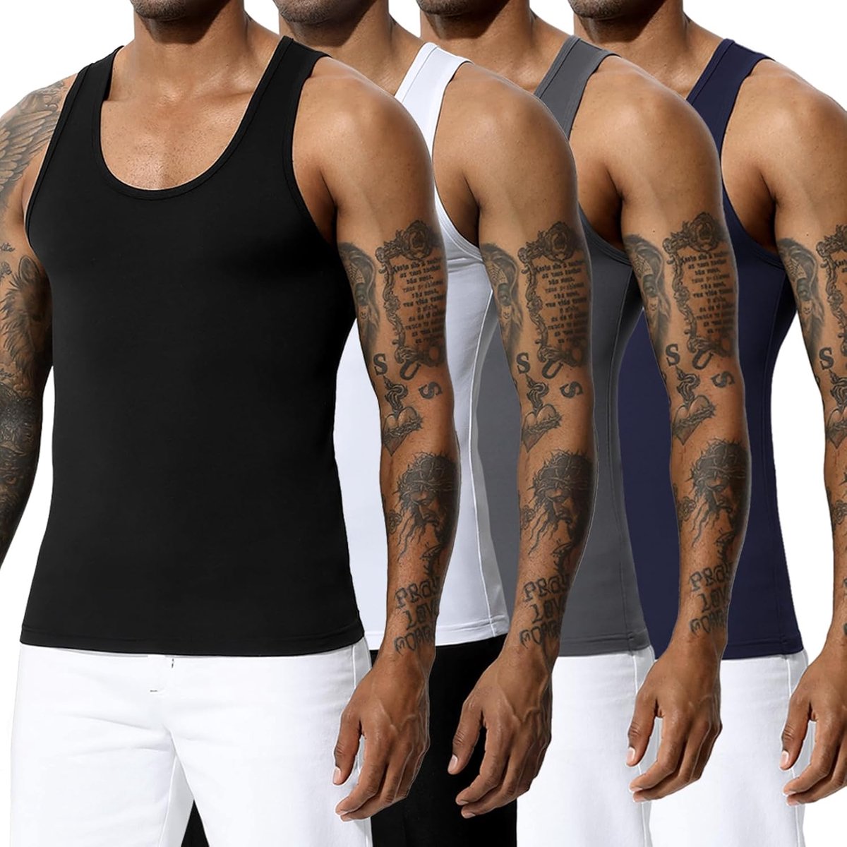 Kevin 4 stuks Tanktop voor heren, mouwloos, regular fit, zomer, sport, gym, tanktops voor heren, hardlopen, fitness, tankshirts