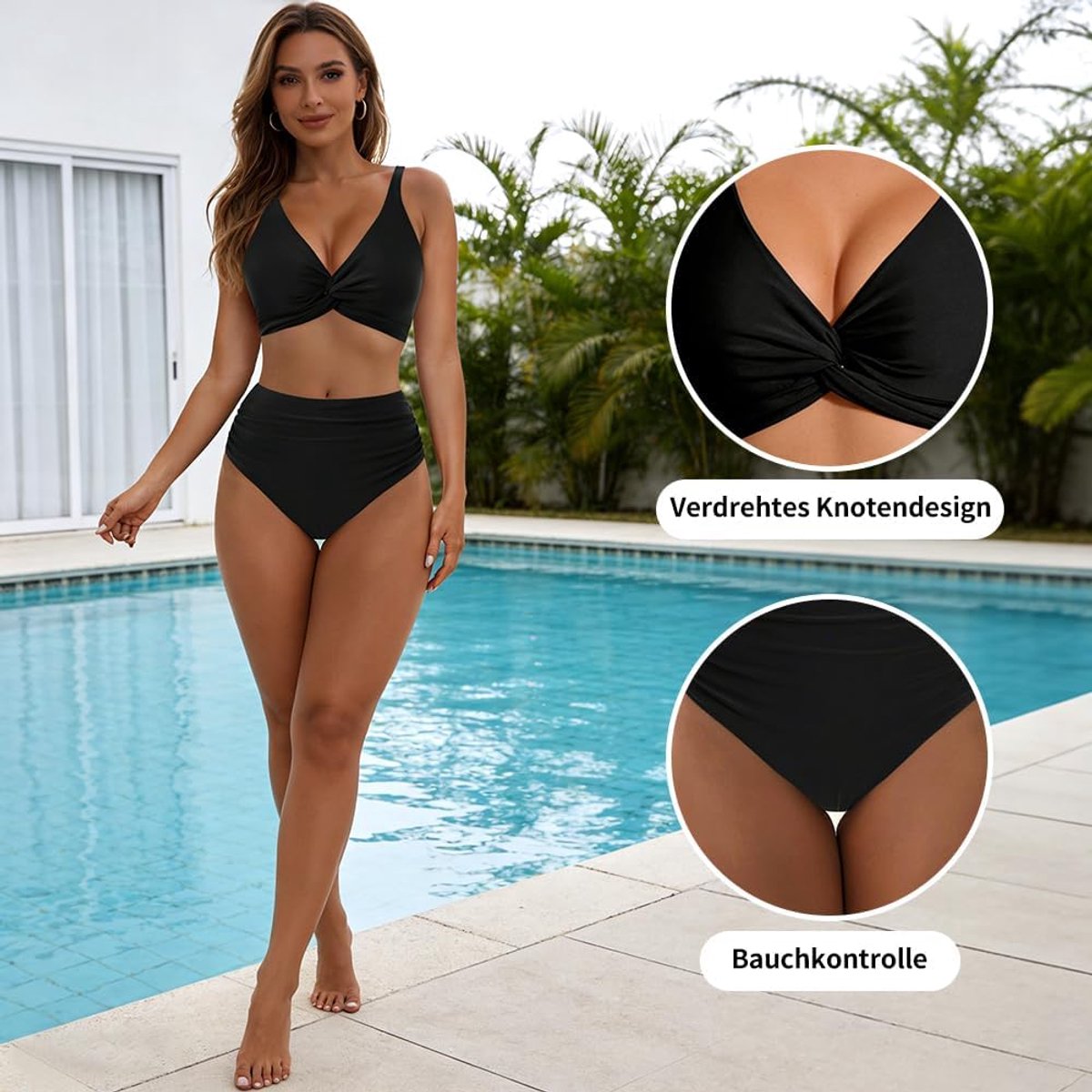 Dames Set Buikweg Sexy High Waist Push Up Bikini V-hals Mid Waist Badmode Tweedelig Badpak Zwempak
