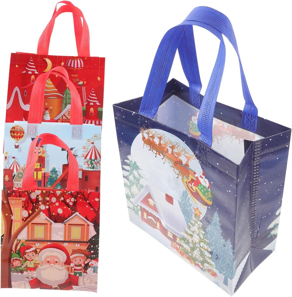 Kerst Cadeautasjes - Traktatiezakjes Feestdagen - Cadeau Geven - Duurzaam Vliesstof - 37.5x21.5cm - Kleurrijk