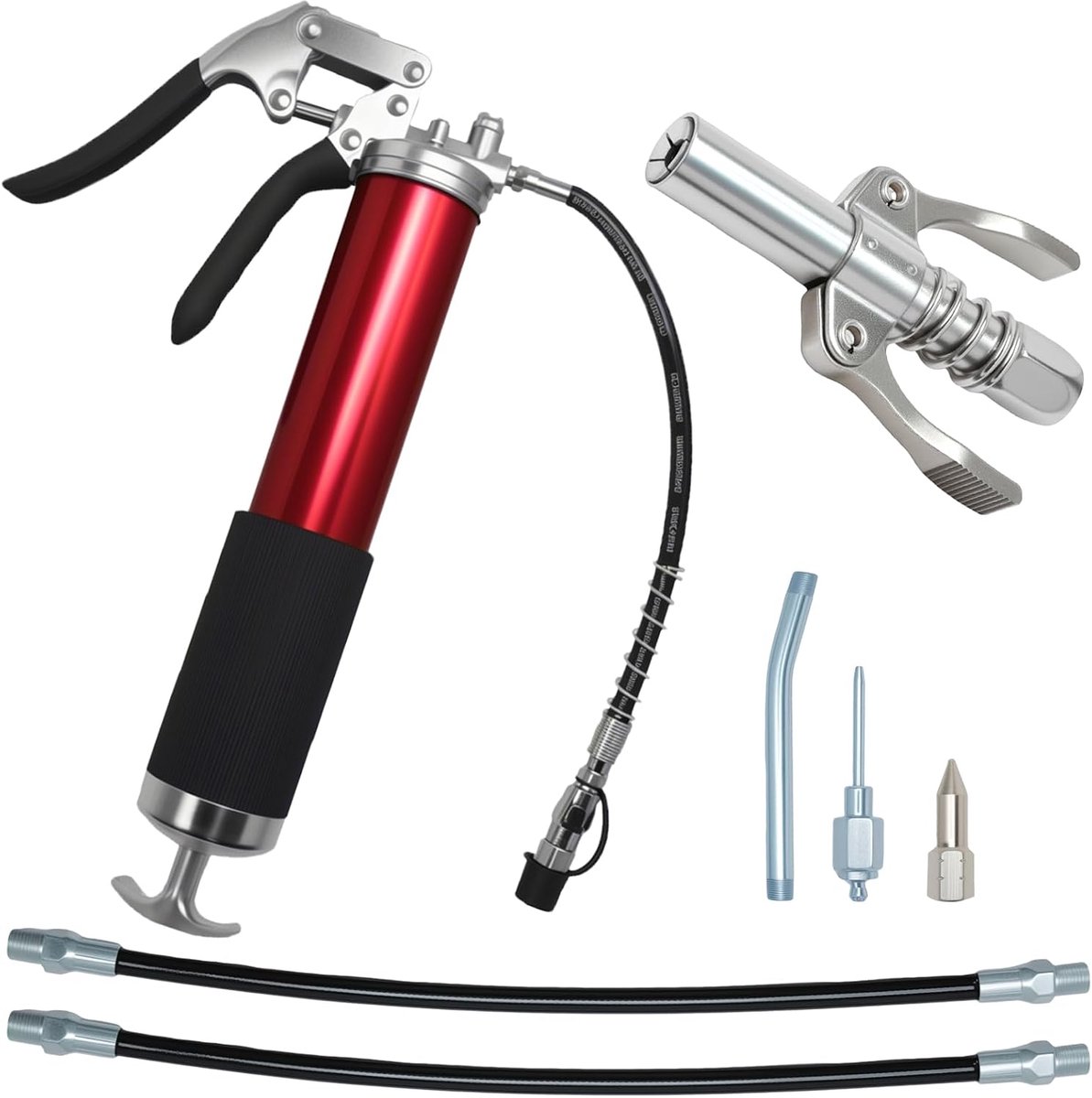 Vetspuit 8000 PSI met snelkoppeling, hogedruk smeernippel vetpistool set voor 400 g cartridge, met flexslang, metalen buis, mondstuk en naaldmond