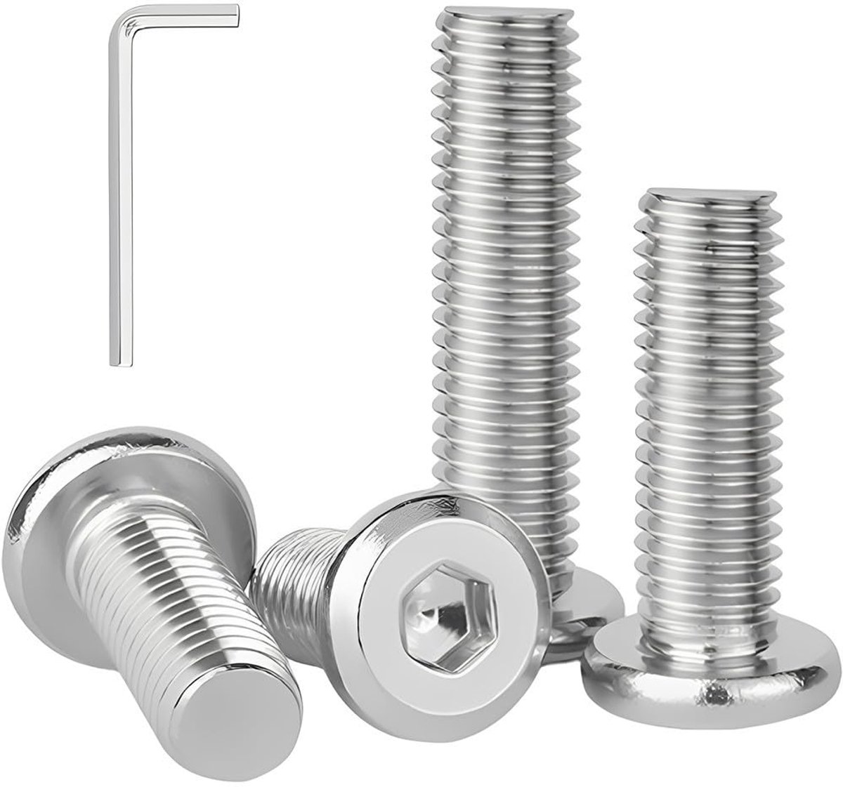 20 Stuks Platte Kop Zeskant Schroeven, M6 x 12mm Zeskantbouten 304 Roestvrij Staal Volledig Gecementeerde Machinaalschroeven met Zeskantsleutel voor Meubelmontage/Machinereparatie