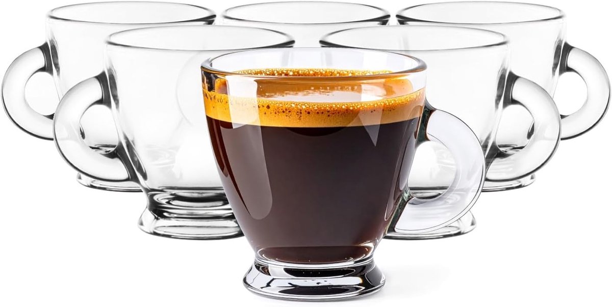 KROSNO 1992 Set van 6 Espressoglazen 85 ml met Handvat - Kleine Koffiekopjes voor Espresso en Ristretto - Thuis Restaurant en Hotel - Vaatwasserbestendig - Roma