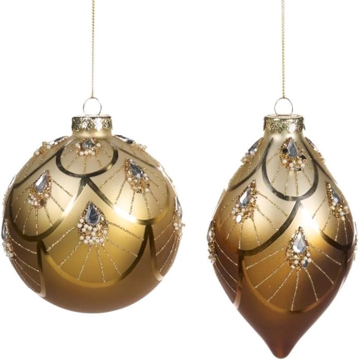 Kerstbal glas goud - set van 2 stuks - luxe uitstraling - perfect voor uw kerstboom - SnelShoppen