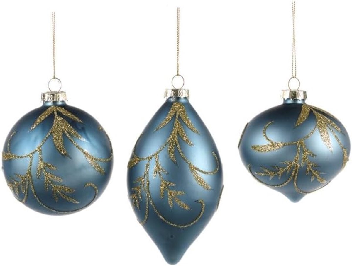 Kerstbal glas blauw D 8 cm - voordeelassortiment van 6 stuks - decoratief - perfect voor kerstversiering - SnelShoppen