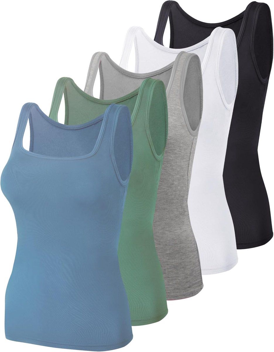 Tanktops voor dames, 5 stuks, vierkante hals, mouwloos, onderhemden