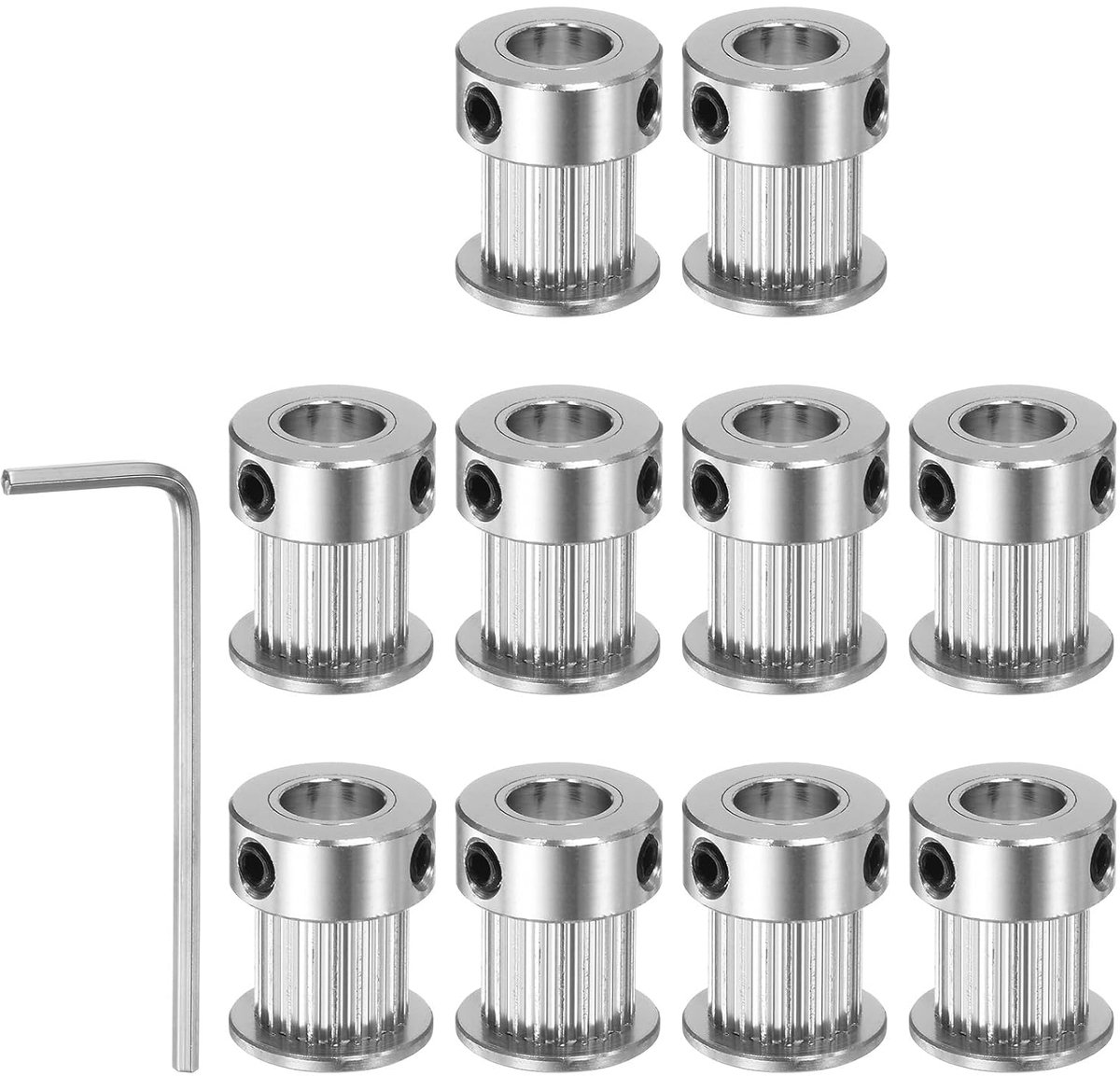 10 stuks synchronisatieriemschijven 2GT – [8 mm boring x 16 mm OD] synchrone wiel 20 tanden per 10 mm brede riem gebruik mechanische aandrijving CNC 3D-printer, zilverkleurig