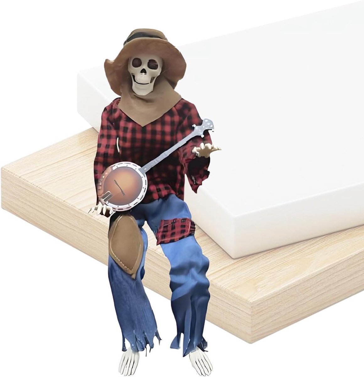 Spelend skelet Griezelige Geanimeerde Props Met Muziek | Halloween duellerende skeletten met banjo's Voor tuin tuinpad stoep spookhuis school fotoachtergrond en Halloween