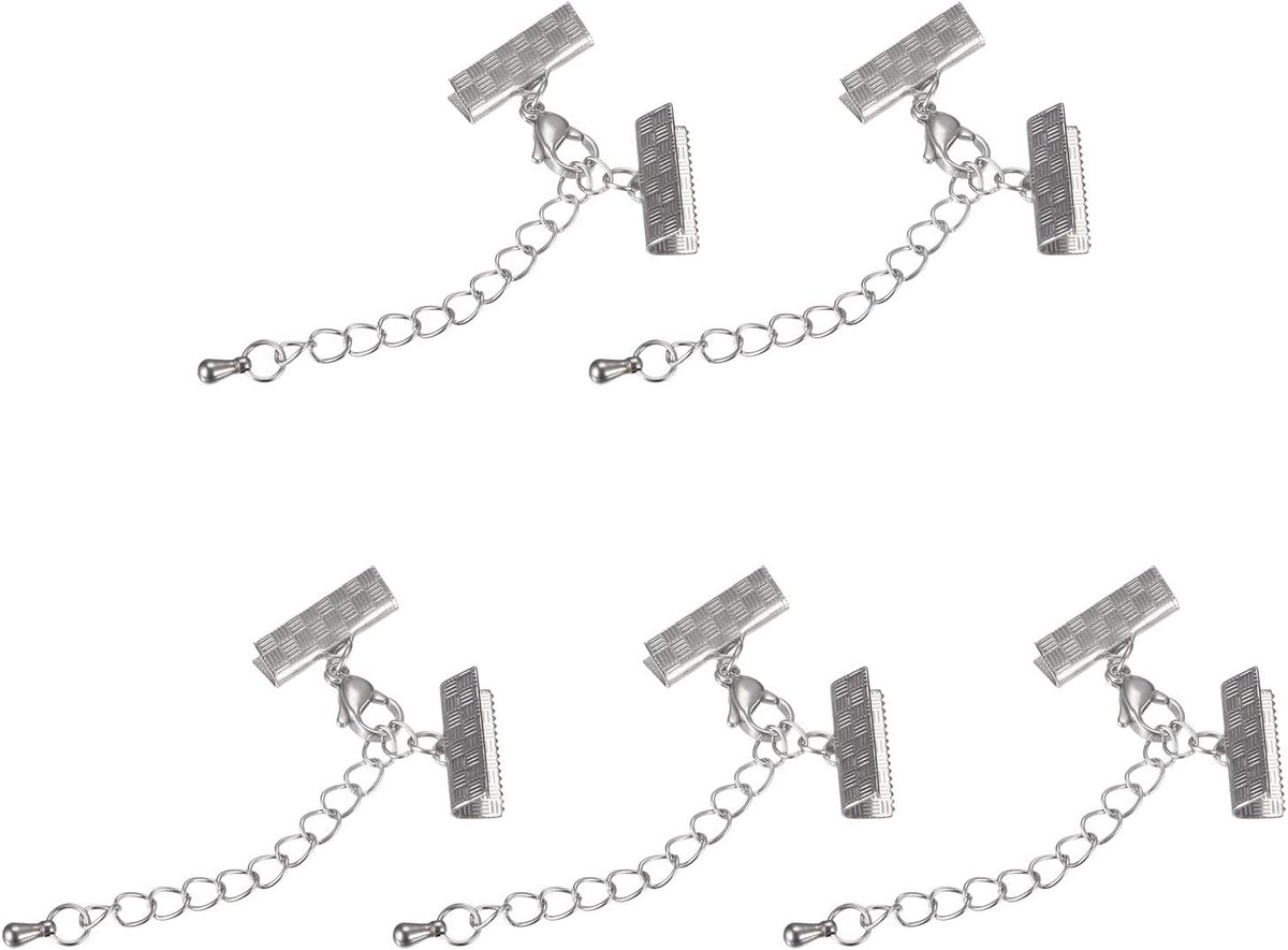 Sourcing map 5 sets krimptang met kreeft, klauwen, klemmen en verlengketting, 15 mm, gestreept, kabelklem, voor doe-het-zelvers, handwerk, creatie, zilverkleurig